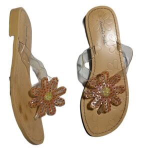 Vtg Y2K Amanda Smith Transparent Vinyl Sequin Flower Toe Post Thong Sandals 6.5